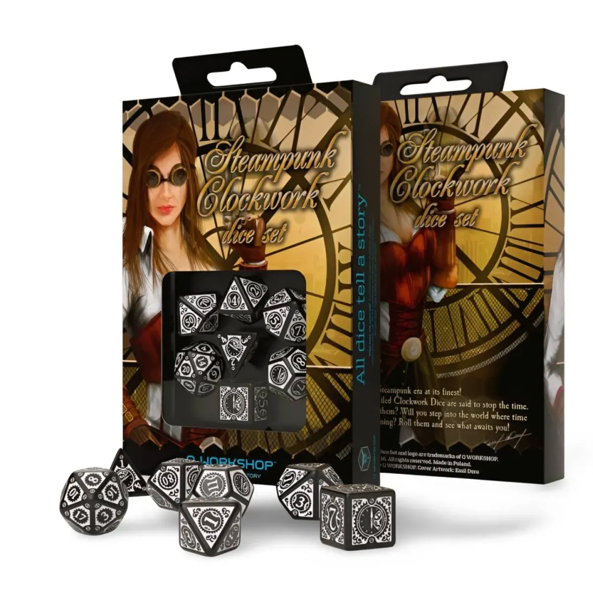 Steampunk Clockwork Black & White Dice Set