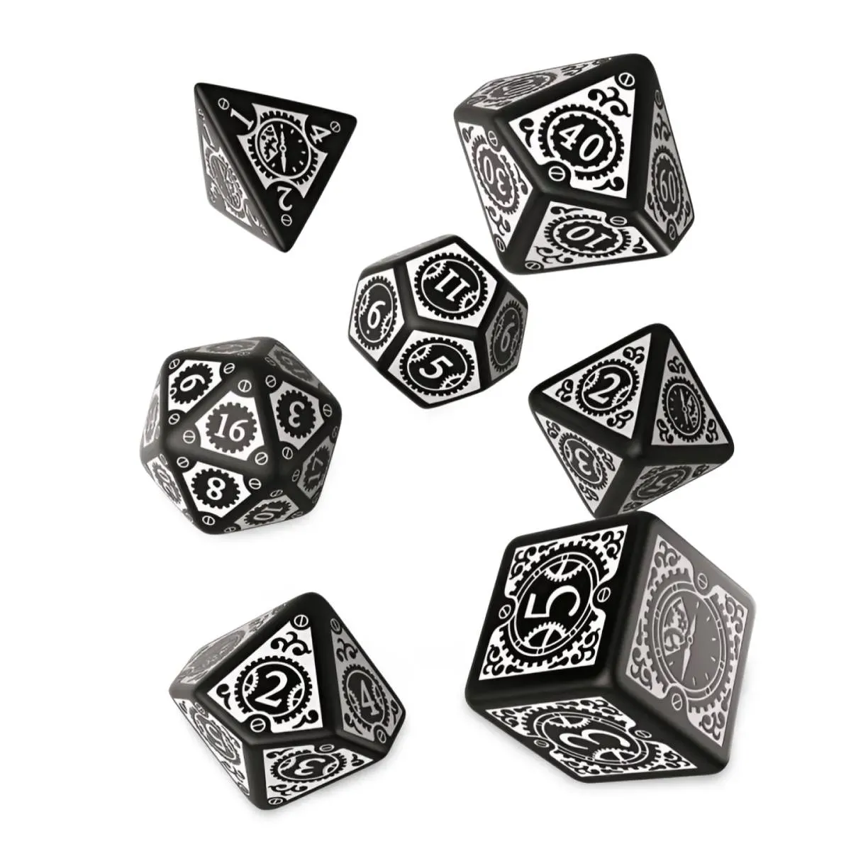 Steampunk Clockwork Black & White Dice Set